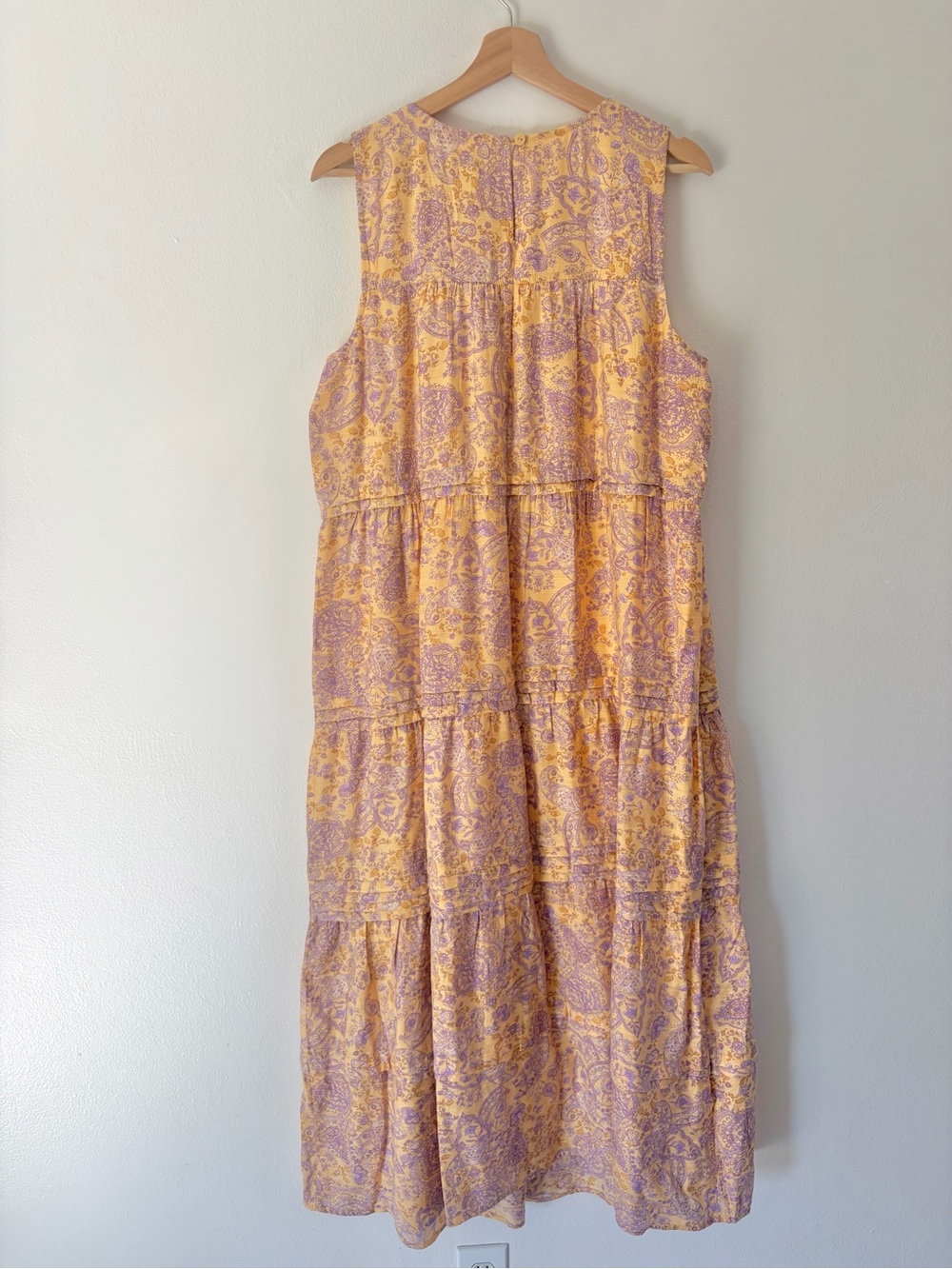 J.Jill Yellow Purple Paisley Pleated Tiered Sleeveless Maxi Dress Size Large - Picture 8 of 14